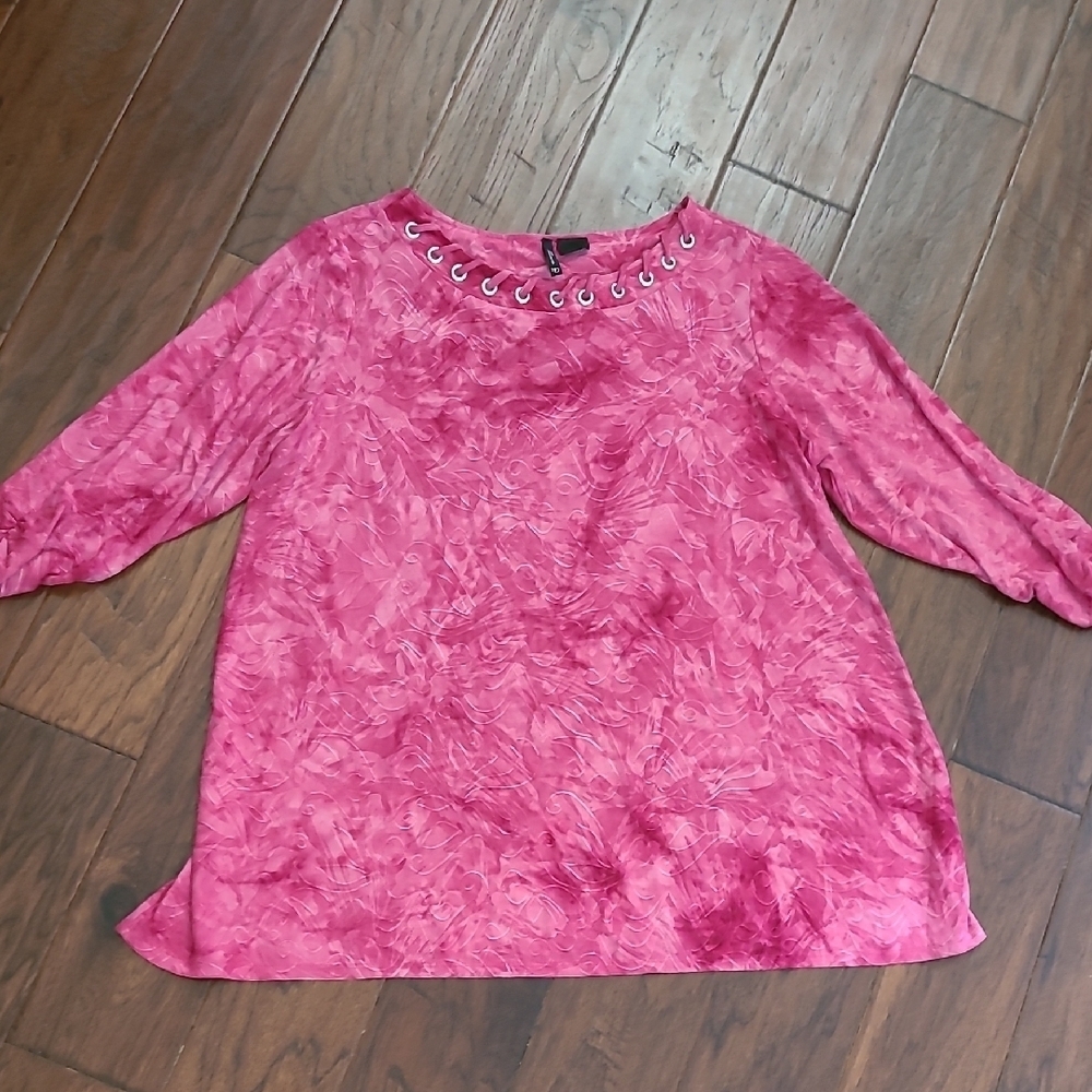 New Directions Curvy Marbled Pink Textured Top with Ruched Sleeves size 1X